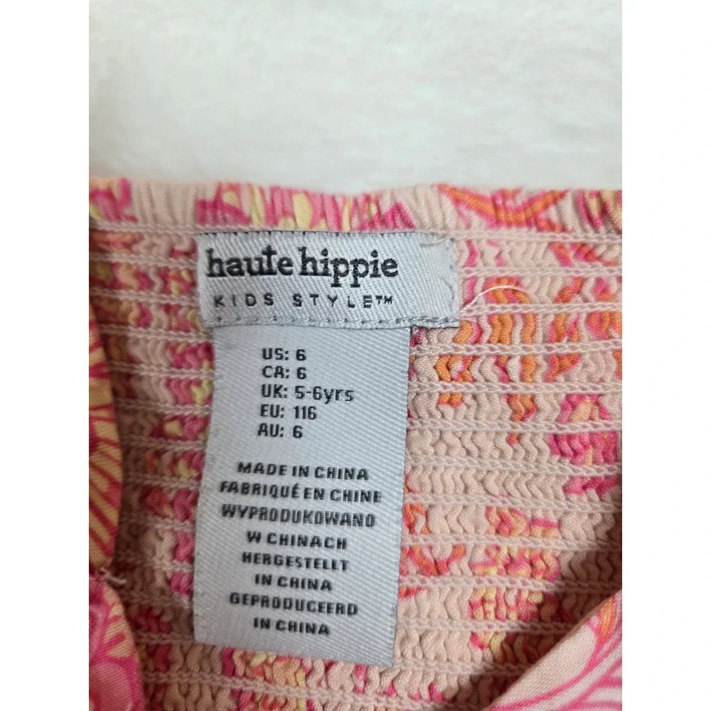 Haute Hippie Kids Pink Floral‎ Paisley Boho Romper Ruffle Sleeve Size 6